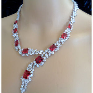 RUBY 18K White GOLD OVER FLAWLESS LADIES NECKLACE